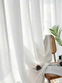 1pc Rod Pocket Solid White Curtain Window Decor Home Textile Simple Style Sheer Curtain - White - View 7