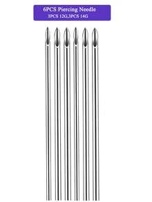 6PCS/17PCS Lip/Nose/Ear Piercing Kit-6pcs Extended Thread Flat Back Zirconia Studs Lip Ring With Needle Clamp Gloves Tragus Helix Piercing Kit - View 11