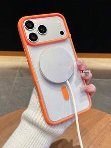 1pc 5-Style Optional Contrast Border Magnetic Large Window Transparent Phone Case, Ins Minimalist Phone Case, Built-In Magnetic Ring Supports Wireless Charging; Covers, A Style Transparent Border / B Style Light Pink Border / C Style Vibrant Orange Border / D Style Classic Black Border / E Style Light Gray Border, Raised Lens Full Coverage Anti-Drop Soft Shell, Minimalist Versatile Fashion Phone Case, Suitable For Personal Use, Birthday Gift Choice; Compatible With IPhone Case - Multicolor - View 6