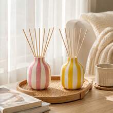 1pc Colorful Vertical Stripe Reed Diffuser Bottle, Mini Bulb Shape Aromatherapy Holder, Modern Nordic Striped Decorative Bud Vase For Bathroom Vanity Shelf Bedroom Home Decor - 1PC - View 2