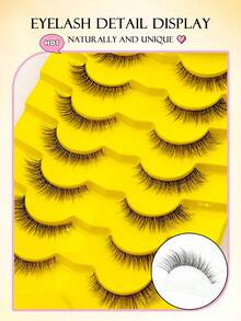 Asiteo 7 Pasang Bulu Mata Palsu Cat Eye Batang Bening Alami, Ringan, Nyaman, Serbaguna, Cocok untuk Berbagai Acara, Bulu Mata Imitasi Mink Cat Eye - Hitam - View 3