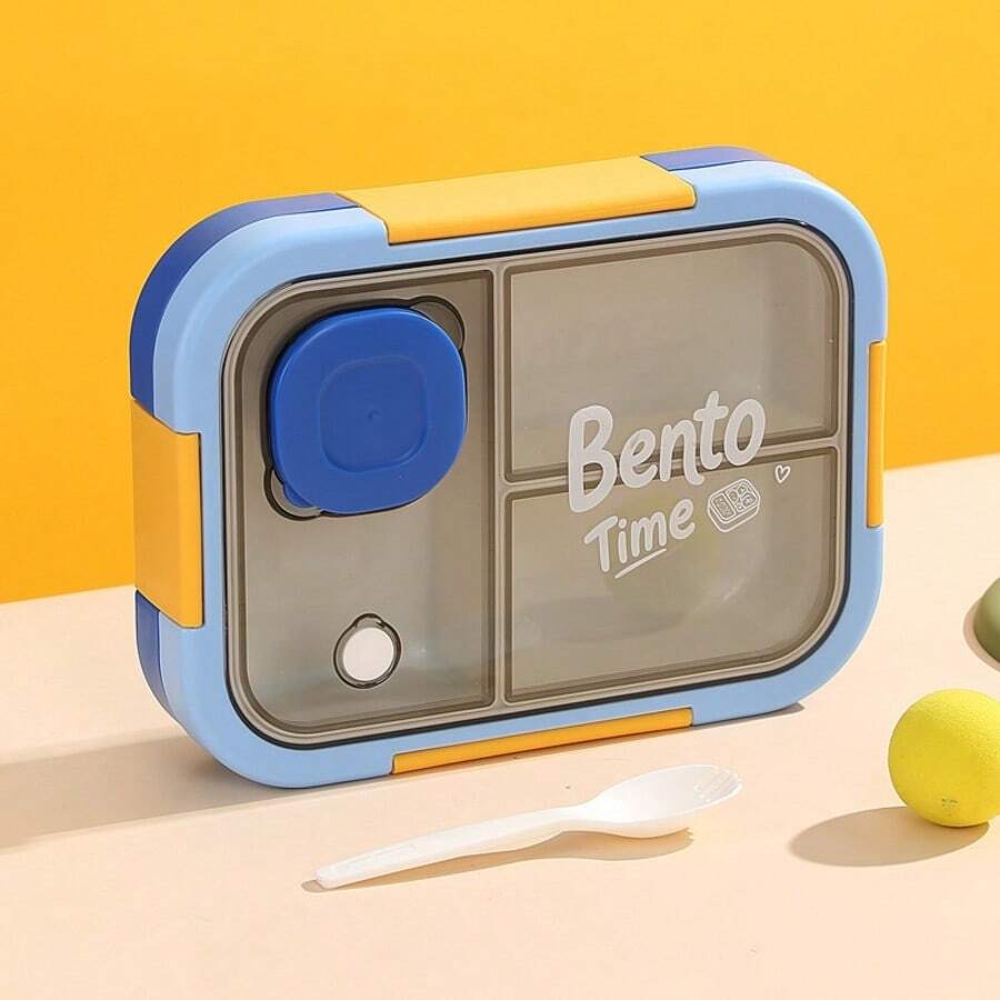 Student Divided Plastic Lunch Box With Utensils And Sauce Container, Microwave , Minimalist Bento Box, Fruit Container - Multicolor - View 1
