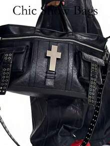 Tas Tote Bergaya Motor Multifungsi Mewah yang Dipersonalisasi, Tas Selempang Kasual Serbaguna Kapasitas Besar, Tas Wanita Desain Niche - Hitam - View 10