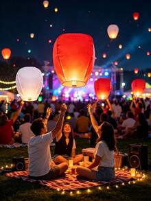 20/10/5/3/1pc White Ellipse Floating Wish Lanterns, Multi Pack Festival Decor Handmade Thick Paper Sky Lanterns - Color - View 6