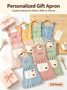 Custom-Made Personalized Aprons, Floral Aprons With Customizable Name Embroidery, Lace Aprons With Pockets | Perfect For Cooking Parties | Birthday Gifts - Multicolor - View 3