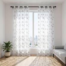 2pcs Sheer Curtains, Decorative Embroidered Faux Linen Curtains, Suitable For Home Kitchen, Living Room And Bedroom - Grayish White - View 17