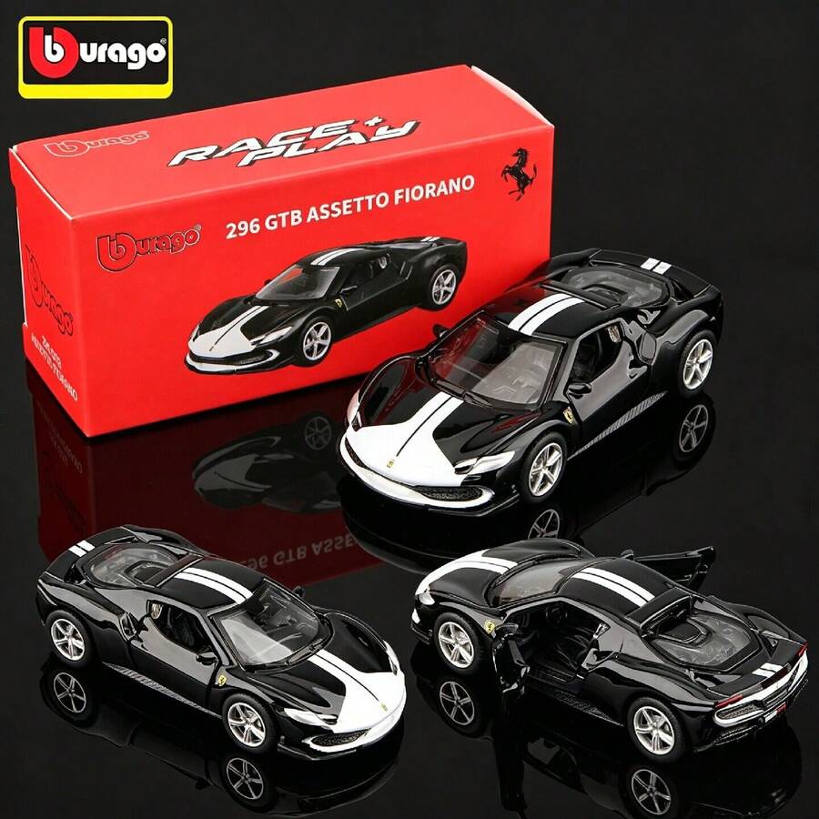Burago 1:64 比例合金車模 Ferrari 296 GTB 黑色,創意口袋車模玩具,裝飾與禮品 - 296 GTB-Black - 查看 1