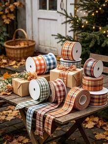 1pc Autumn Thanksgiving Plaid Handmade Ribbon, Suitable For Gift Wrapping, Bow Making, Table And Home Party Decor, Suitable For Autumn Harvest, DIY Crafts, Decorative Trees, Wreaths, Halloween And Holiday Decor, Thanksgiving Autumn Festival Gift Wrapping - Multicolor - View 7