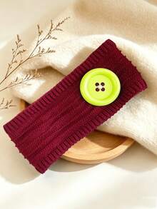 DUOJIAOYAN 1pc Autumn/Winter New Solid Color Round Button Striped Knit Wide Headband, Suitable For Daily Wear, Gentle Style, Warm & Elastic Hair Band For Women - Multicolor - View 12