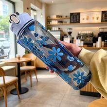 1pc 750ML Floral Bow Large Capacity Water Cup, Fresh Highly Attractive Design, With Straw And Handle, Portable, Suitable For Travel And Gatherings, One-Click Pop-Up Lid - Multicolor - View 9