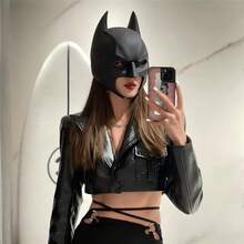 1pc Black Superhero Latex Full Face Mask, Realistic 3D Cosplay Helmet Mask, Holiday Costume Accessory, Masquerade Theme Party Prop, Suitable As Birthday Gift, Easter, Christmas, Holiday Party Gift - Multicolor - View 2