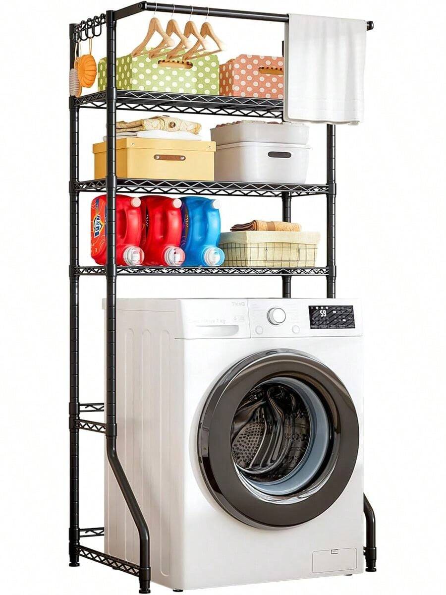 Estanterías para Lavadora y Secadora,Organizador de Almacenamiento de Lavandería,3 Niveles de Altura Ajustable Estante de Ahorro de Espacio de Baño y lavanderías (Negro, 77 x 30 x 197 cm) - Negro - Ver 1
