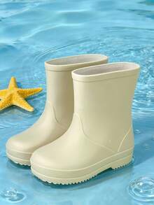 HAHABOBO New Cute Solid Color Children's Rain Boots Lightweight, Comfortable Soft Toddler Boys & Girls Outdoor Rainy Day Walking, Commuting - Khaki - View 1
