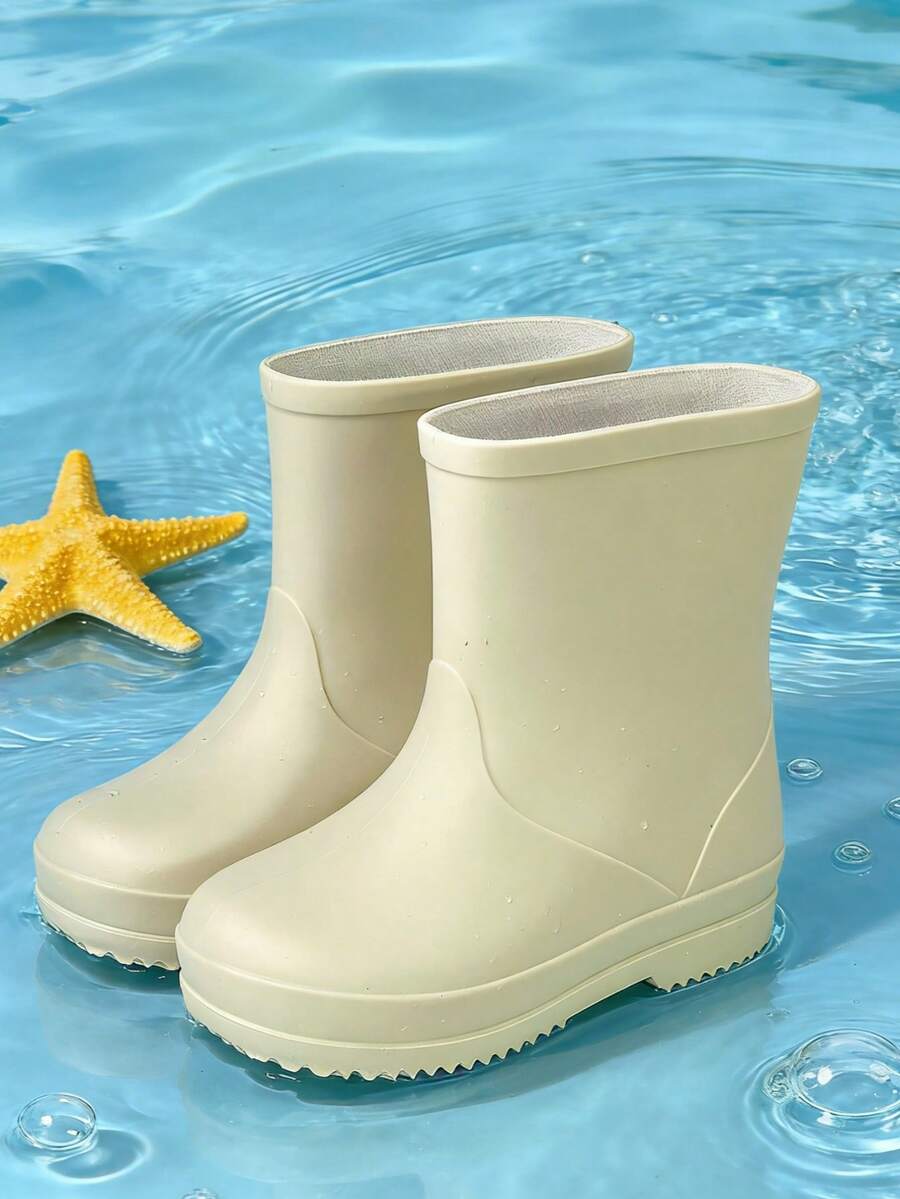 HAHABOBO New Cute Solid Color Children's Rain Boots Lightweight, Comfortable Soft Toddler Boys & Girls Outdoor Rainy Day Walking, Commuting - Khaki - View 1