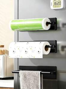 No-Drill Black Under Cabinet Paper Towel Holder, Adhesive Wall Mount Paper Towel & Cling Wrap Rack For Kitchen & RV - Multicolor - View 4