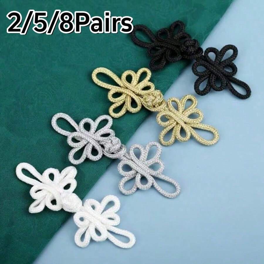2/5/8Pcs Silk Thread Dragonfly Pattern Chinese Cheongsam Buttons, Vintage Handmade Knots, Traditional Chinese Handmade Decorations, Handmade Curtain Clasps, Clothing And Apparel Accessories