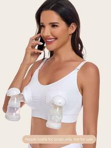 白色免手持吸乳胸罩 哺乳內衣 孕婦哺乳胸罩 前開扣式哺乳內衣（奶瓶為道具，不包含在內） - 白色 - 查看 2