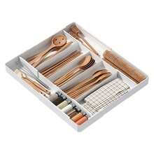 1pc Expandable Cutlery Tray, Adjustable Utensil Organizer, Plastic Kitchen Drawer Storage Box, Multi-Compartment Design, Spoon Fork Knife Holder, Also Suitable For Cosmetics Stationery Bathroom, White - Multicolor - View 5