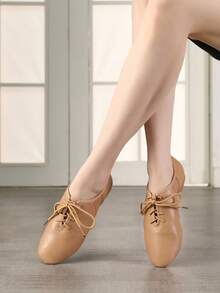 Women's Camel Lace-Up Split Sole Jazz Dance Shoes - Camel - View 4
