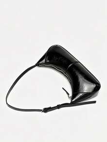 New Women's Vintage Crescent Underarm Bag, Minimalist Adjustable Strap Baguette Bag, Commuter Shoulder Handbag - Black - View 3