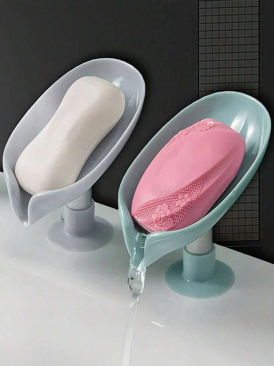 2pcs Leaf Shaped Soap Holder Draining Soap Rack Bathroom Accessories Suction Cup Soap Dish Soap Holder (The Product May Have Color Difference Due To Lighting And Production Batch Issues. The Connection Tube Color Of New And Old Models Is Different, And New And Old Models Are Shipped Randomly) - Multicolor - View 1