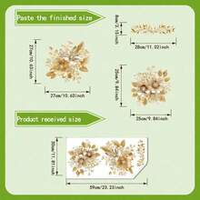 Gold Floral Toilet Sticker Set, Includes Pearl And Rhinestone Elements, Self-Adhesive Vinyl Decals, Elegant Flower Design, Suitable For Toilet Tank, Lid And Bowl Stickers - GOLD - View 3