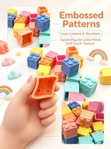 Soft Rubber Embossed Building Blocks, Flexible Touch, Printed With Letters And Fruit & Vegetable Patterns, Rich Colors. Home Stacking And Assembly, Cognitive Shapes And Numbers, Suitable For Halloween, Christmas, Thanksgiving And Back To School Gifts - Multicolor - View 5