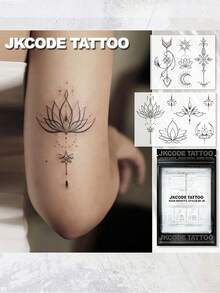 JKCODE TATTOO 2 Pcs Semi-Permanent Tattoo Kit | Lotus Totem, Minimalist Lotus Tattoo, Ramadam Pattern Simple Design Arm Tattoo, Finger, Hand Tattoos | Realistic Fake Tattoos, Non-Reflective For 7-14 Days,Perfect Gift - Dark Grey - View 2