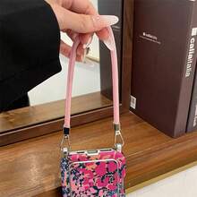 Vintage Pink Leopard Print & Ditsy Floral Pattern Electroplated Card Holder Lanyard Phone Case, Full Camera Coverage, Compatible With 13/14/15/16/17 Series Pro/Pro Max, Anti-Drop Anti-Fingerprint Protective Shell - Multicolor - View 3