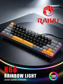 K68 68 Keys Wired Mini Gaming Keyboard Rainbow Backlit 3-Tone Keycaps Volcanic Structure 19 Anti-Ghost Multimedia USB Keypad For PC Gamer Office Travel - View 1
