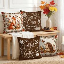 4pcs/1pc Autumn Fox & Hedgehog Animal Pattern Pillow Case, Single-Sided Print Pillow Case, Suitable For Living Room, Bedroom, Home Decor, All Season Pillow Case - Multicolor - View 7