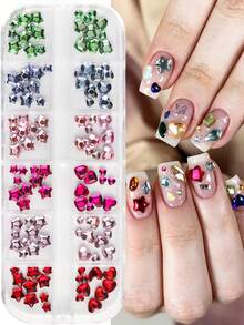 12 Grids Colorful Flat‑Back Nail Rhinestones Multi-Colored Star Heart Mixed Size Japanese Style Nail Charms DIY Manicure Art Decoration Supplies - Multicolor - View 3