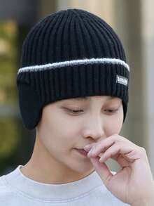 4/1pc Unisex Thermal Lined Knitted Hat, Thick Ribbed Knit Fabric For Warmth, Built-In Ear Flaps To Block Cold Wind, Minimalist Woven Strap And Fabric Label Design, Snug Fit To Head Circumference, Suitable For Cycling, Commuting, Skiing, Outdoor Activities, Versatile Winter Beanie - Multicolor - View 13