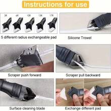 1pc Multi-Functional 3-In-1 Silicone Sealing Tool | Ergonomic Handle 6-Piece Set (5 Replaceable Heads), Durable, Non-Sharp Tips, Easy To Use, Convenient Sealing And Cleaning, Electric-Free Cementing Tool For Scraping Corners, Applying And Smoothing Silicone, Cement, And Grout; Multi-Functional Scraper Tool, Crack Silicone Sealing Tool, Stainless Steel Head - Cleaning And Scraping Tool, Scraper Tool Set, Joint Filler Tool, Flat Tool, Edge Trimming Tool And Cement Cleaner, Silicone Remover, Multi-Tool. A Must-Have For Every Household. - View 4