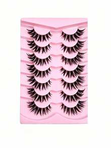 7 Pairs Messy Natural Cat Eye False Eyelashes, Transparent Stem, Create Cat Eye Makeup Look - View 7