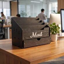 File Organizer And Mail Holder With 4-Tier Slanted Slots And 1 Bottom Drawer, Easy Assembly, Trapezoid Design With Low Front And High Back, Suitable For Office, Entryway And Home Desk - View 3