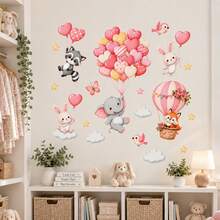 Dreamy Animal Balloon Wall Stickers, Cloud Hot Air Balloon Decals, Cute Rabbit Elephant Fox Wall Decor, Bedroom Home Decoration - Cute Wall Stickers - View 6
