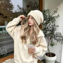 1pc Women's Korean Style Solid Color Loose Knit Beanie Hat, Warm & Windproof, Versatile Daily Wear For Autumn/Winter - Hat - View 5
