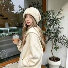 1pc Women's Korean Style Solid Color Loose Knit Beanie Hat, Warm & Windproof, Versatile Daily Wear For Autumn/Winter - Hat - View 3