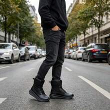 New Men's Breathable Soft-Sole Hiking Boots, All-Match Style Versatile For Outdoor Wear, All Seasons - Black - View 2