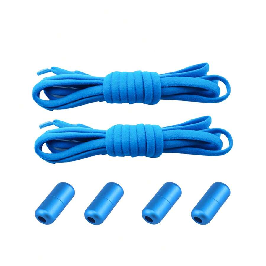 2 Pairs Elastic No-Tie Shoelaces, Colorful Capsule Lock Sports Shoelaces, Easy Daily Replacement, Suitable For Sneakers And Skate Shoes - 2 Pairs Light Blue + 4 Light Blue Capsule Buckles - View 1