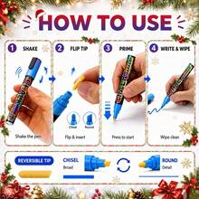 1pc 6/8/12/24 Colors Washable And Wet-Wipe Liquid Chalk Markers, Suitable For Blackboard, Blackboard Signs, Whiteboard, LED Glass Window, Car Window Painting Advertising Chalk Marker - Liquid Chalk* - View 6
