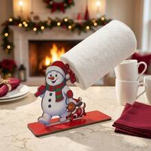 1/3pcs Christmas Paper Towel Holder Wooden Santa Snowman Roll Stand Tissue Dispenser For Kitchen Countertop Party Dining Table Bathroom Vanity Holiday Winter Home Tabletop Decor - Multicolor - View 6