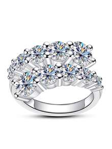 ANU JEWEL 4.2CT Moissanite Double Layer Ring S925 Silver Double Layer Open Ring Non-Adjustable Moissanite Wedding Ring Suitable For Gift - White - View 17