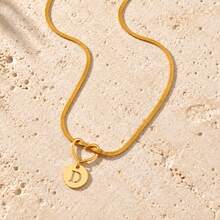 Initial Charm Snake Chain Gold Plated Letter Necklace For Women Men With Heart Knot Disc - Yellow Gold - View 8