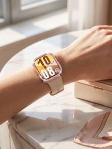 2pcs Starlight Color Silicone Watch Band And Pink Sparkling Single-Row Rhinestone Watch Case, Compatible With Huawei Watch Fit3/4, Replacement Watch Band Protective Case, Elegant Watch Band Accessory, Sparkling Watch Protective Cover, Provides Daily Watch Protection, Watch Accessories, Smart Watch Replacement Band, Great Gift For Women, Friends And Family, Suitable For Parties, Travel, Daily Wear, Unisex Gift - Multicolor - View 6