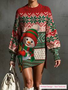 ASHKATIA Women's Plus Size Sweater, Christmas Outfit, Asymmetrical Hem Lantern Sleeves - Multicolor - View 10