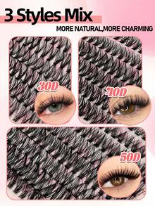 Sibeuna 640pcs 30D+40D+50D D-Curl All-In-One DIY Eyelash Extension Kit, Fluffy False Eyelashes With Lash Glue, Sealer, Remover, Tweezers And Lash Brush, Large Capacity Portable Travel Set For Autumn, Dramatic Makeup Look - Multicolor - View 4