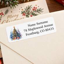 LICVIC Custom Christmas Address Labels Stickers, Personalized Watercolor Tree & Sleigh Holiday Mail Seals, Envelope Labels And Stickers, Customized Name & Text Return Address Labels, Customizable Gift Package, Card, Party Favor Sticker For Christmas Gifts - Style a - View 6