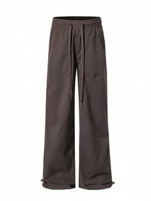 NBCT Women's Minimalist Solid Color Cargo Pants, Elastic Waist With Drawstring, Large Pockets, Adjustable Cuffs, Versatile For Commute, Streetwear And Outdoor - Brown - View 3